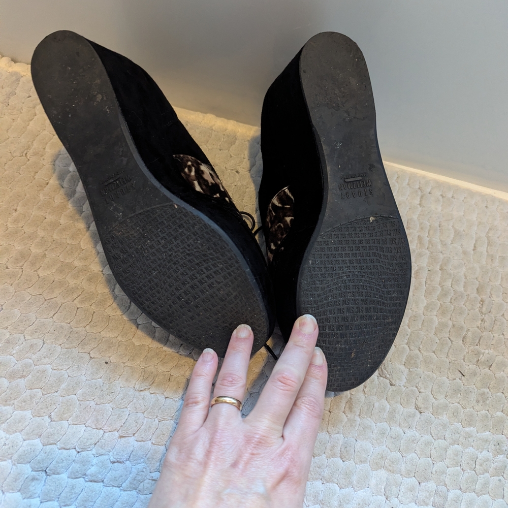 Stuart Weitzman Black and Animal Print Platform Shoes - Picture 7 of 8